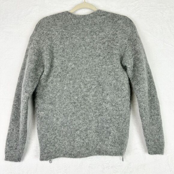 Michelle Mason Alpaca Merino Wool Sweater Size XS Gray V-Neck Side Zip Classic - Picture 2 of 5